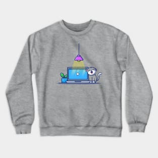 Cute Cat With Laptop And Plant Crewneck Sweatshirt